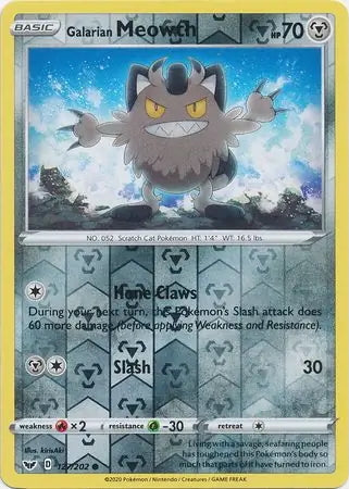 Sword & Shield Galarian Meowth #127/202 reverse holo
